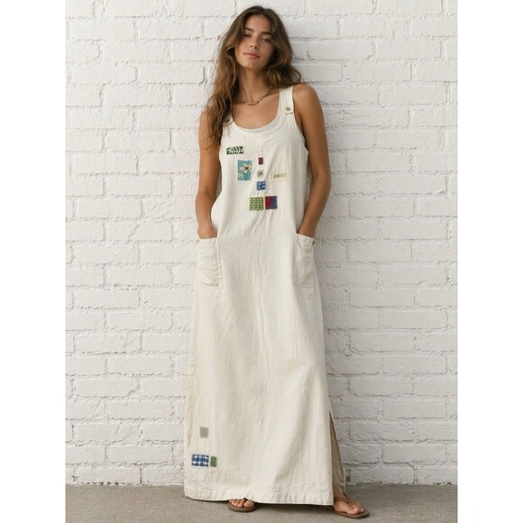 PEAR Dresses & Skirts - Pear Maxi Dress Womens Small Appliqué Nature Cotton Sleeveless Artsy USA Vintage